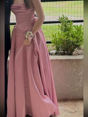 B Darlin Dusty Rose Strapless Prom Gown